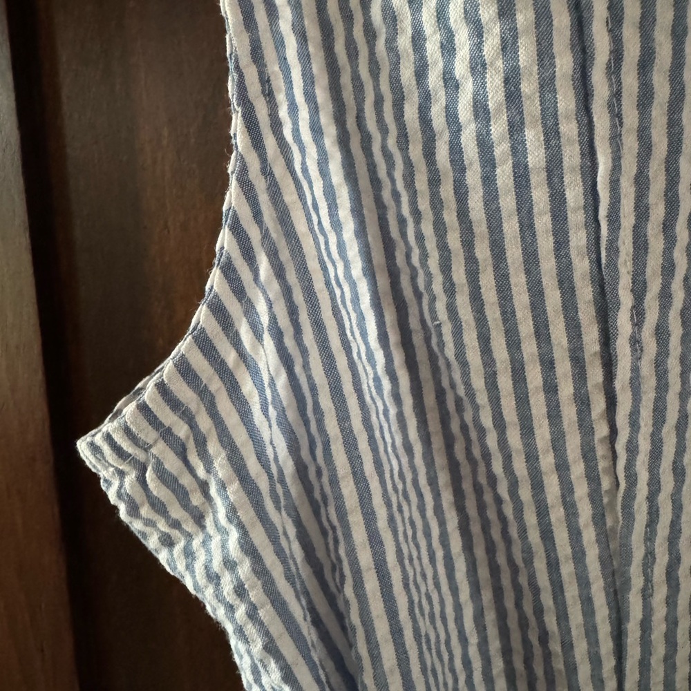 Anne Klein Blue Striped Seersucker Sleeveless Midi Shirt Dress - Picture 8 of 10